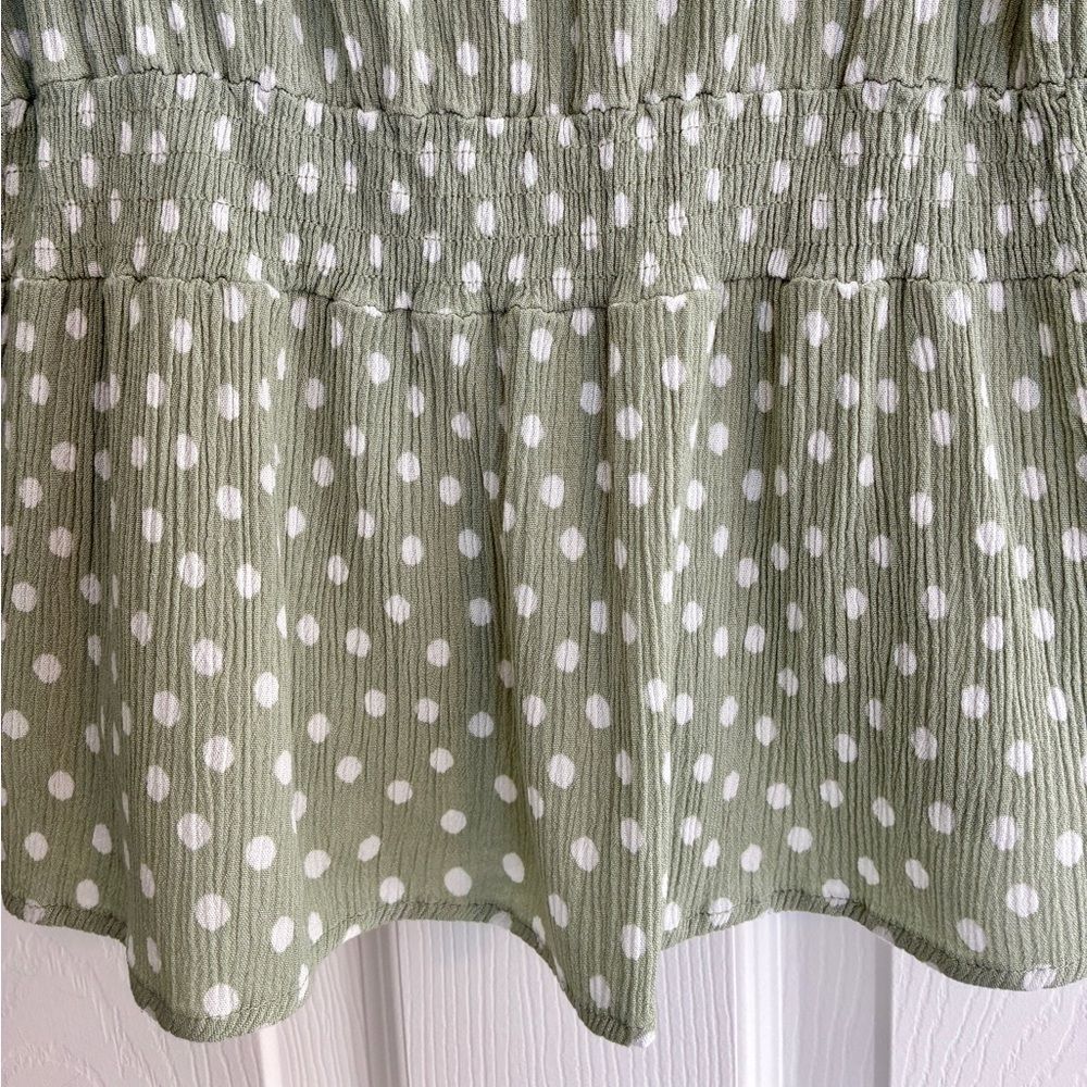 Hippie Rose Top XL Green Polka Dot Peasant  Boho Smocked Babydoll Cottagecore - Picture 6 of 11